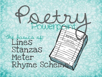 Preview of Poems: Lines, Stanzas, Meter, and Rhyme Scheme Powerpoint