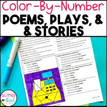 Preview of Poems Plays & Stories Passages Reading Comprehension Worksheets Color By Number