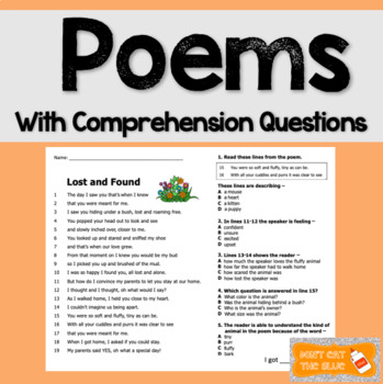 Preview of Poems With Comprehension Questions and Stratagies