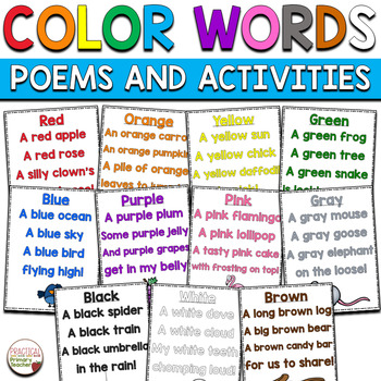 Preview of Poems and Activities for Shared Reading Color Words Sight Words 