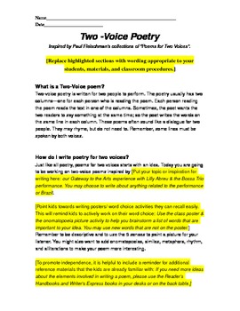 Preview of Poems for Two Voices Activity