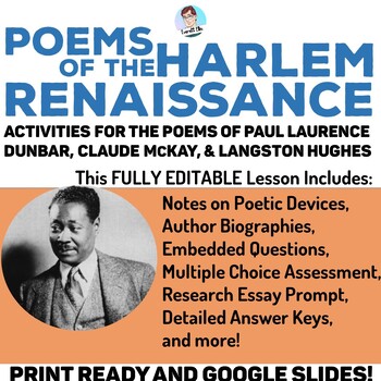 Preview of Poems of the Harlem Renaissance: Comprehension and Analysis (Fully Editable)