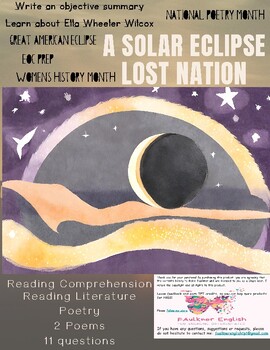 Preview of Poet Quick Study Ella Wheeler Wilcox Solar Eclipse National Poetry Month MCQs