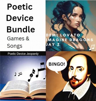 Preview of Poetic Device Bundle - Song Lyric Challenge, Bingo, & Jeopardy Game