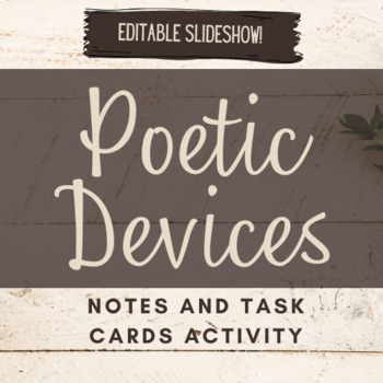 Preview of Poetic Devices Editable Notes and Task Cards Activity