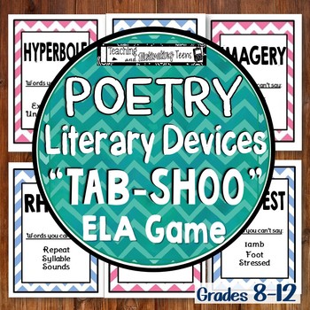 Preview of Poetic & Literary Devices Poetry Terms Tab-shoo ELA Game, Editable & Challenging