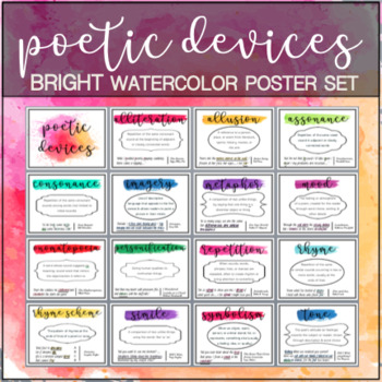 Poetic Devices Poster Set - BRIGHT Watercolor by Lydia Taylor | TpT