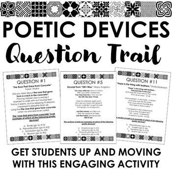 Preview of Poetic Devices Question Trail: Engaging & Kinesthetic Poetry Activity