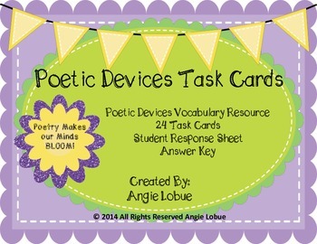 Preview of Poetic Devices Task Cards and Poetry Vocabulary Resource