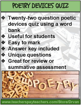 Preview of Poetic Devices Test (Grades 10, 11, & 12)