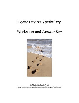 Preview of Poetic Devices Vocabulary worksheet and Answer Key