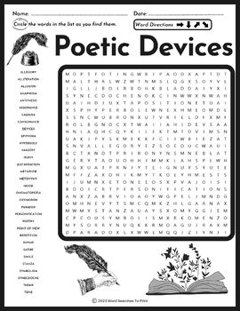 Preview of Poetic Devices Word Search Puzzle