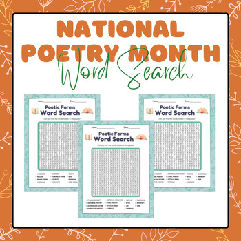 Preview of Poetic Forms Word Search Puzzle | National Poetry Month April Activity
