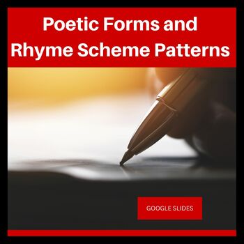 Preview of Poetic Forms and Rhyme Scheme Patterns, No Prep Lesson, Poetry, Google Slides