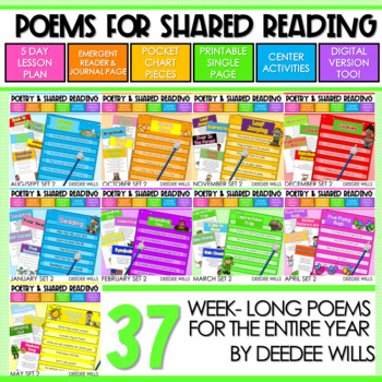 Preview of Poetry for Kindergarten and 1st Grade Shared Reading Themed Poems Set 2