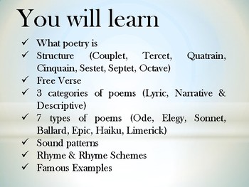 ELA Poetry (power-point user-friendly presentation) | TPT