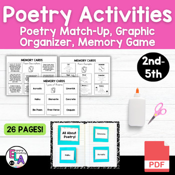 Preview of Poetry Activities! Poetry Match Up, Poetry Graphic Organizer, Poetry Memory Game