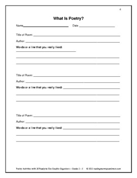 Poetry Activities with 30 Ready-to-Use Graphic Organizers - Grades 2-5