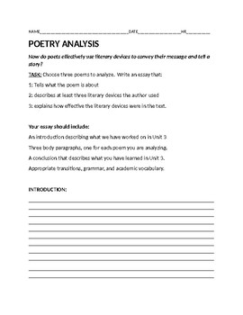 Preview of Poetry Analysis Assignment Sheet