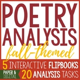 5 Poetry Analysis Flip Books - Fall Poems, 20 Poem Analysi
