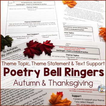 Preview of Poetry Analysis Bell Ringers Thanksgiving - Poems for Autumn and Fall Activity