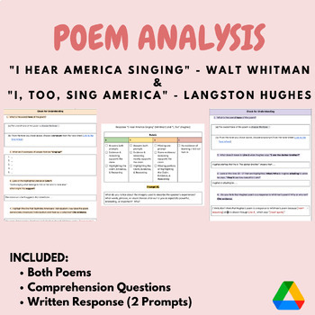 Preview of Poetry Analysis Lesson - "I Hear America Singing" and "I, Too, Sing America"