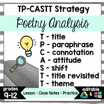 Preview of Poetry Analysis Lesson, Notes, Activity | TP-CASTT Strategy | Teach Poems