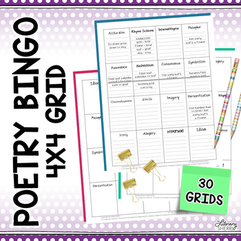 Preview of POETRY: 4x4 BINGO GRIDS for Reading, Writing, Analyzing Poems - Digital