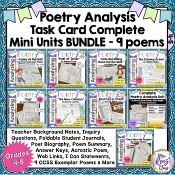 Preview of Poetry Analysis Task Cards BUNDLE - Analyze 9 Poems on the CCSS-ELA List
