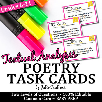 Preview of Poetry Analysis Task Cards, Response to a Text, Analysis of any Poem