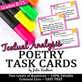 Poetry Analysis Task Cards, Response to a Text, Analysis o