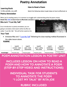 Preview of Poetry Annotation - Indigenous connections - LESSON 2