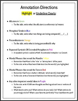 Poetry Annotation A Colorful Guide By Two Bs In A Pod Tpt