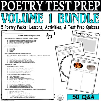 Preview of Poetry Comprehension Analysis Worksheets Reading Test Prep Questions Activities