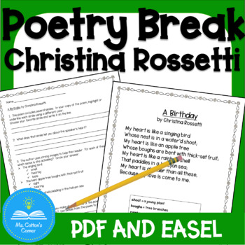 Preview of Poetry Lesson - Christina Rossetti - Text Dependent Questions - PDF & Google