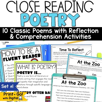 Preview of Poetry Reading Comprehension Activities Poem Analysis Close Read 3rd 4th Grade 