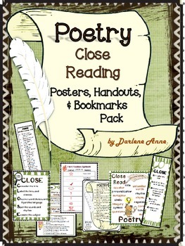Preview of Poetry Close Reading Posters, Reference Handouts, and Bookmarks
