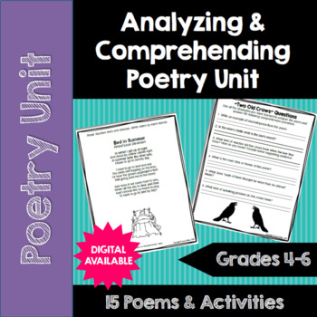 Preview of Poetry Unit: Analyzing and Comprehending Poems- DIGITAL TOO- 4th, 5th, 6th