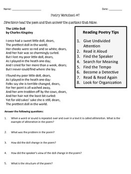 Poetry Prehension Worksheets By Rigorous Resources By