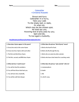 Poetry Comprehension Worksheets by Melissa Childs | TpT