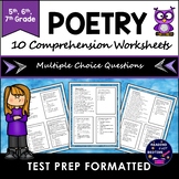 Poetry Comprehension Worksheets with Test Prep Questions f