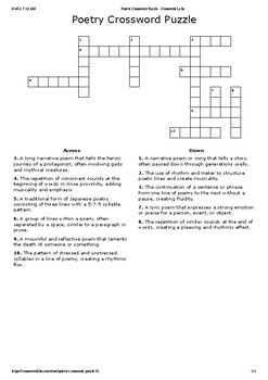 Poetry Crossword Puzzle by Curt s Journey TPT