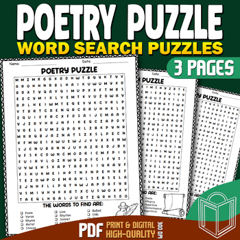 Preview of Poetry: Word Search Puzzles Fun Collection For Classroom, Educational Games