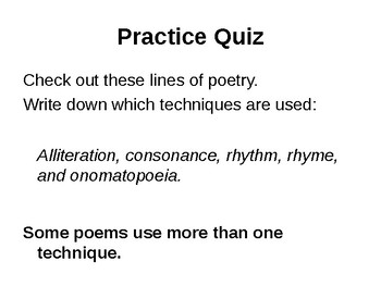 Poetry Devices Vocabulary PowerPoint and Quiz by The English Teacher's Pet