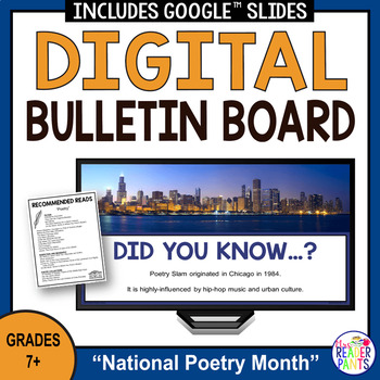 Preview of Poetry Digital Bulletin Board - National Poetry Month - School Announcements