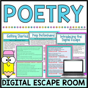 Preview of Poetry Digital Escape Room April Team building gaming activity similes metaphor