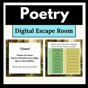 Preview of Poetry Digital Escape Room | NO PREP | Figurative Language and Poetry Forms