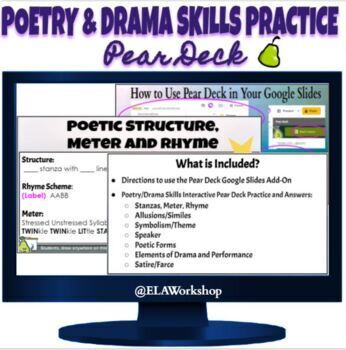 Preview of Poetry & Drama Skills Practice Pear Deck Google Slides Add-On - ELA Workshop