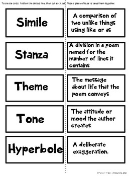 Poetry Elements Cards- Free! by Rockin Resources | TPT
