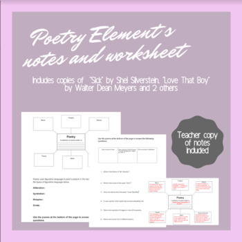 Poetry Elements Notes and Worksheet by Best in the Middle | TpT
